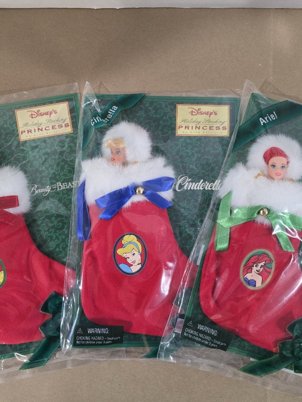 1997 DISNEY'S HOLIDAY STOCKING PRINCESS BUNDLE- Ariel, Belle, Cinderella